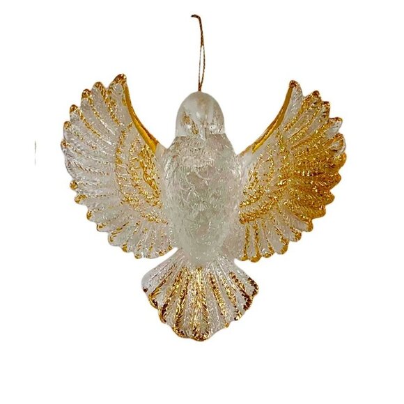 Dove Christmas Tree Ornaments Clear Plastic Gold Accents Set of 3 Holiday Decor - Picture 3 of 4